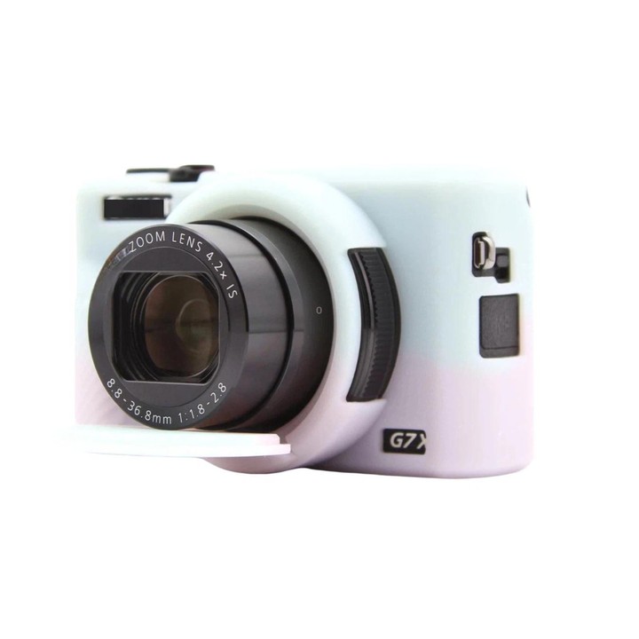 For Canon PowerShot G7 X Mark III Silicone Protective Case With Lens Cover(Pink Green)