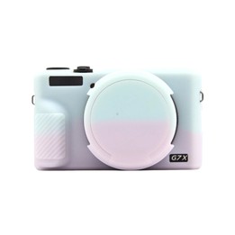 For Canon PowerShot G7 X Mark III Silicone Protective Case With Lens Cover(Pink Green)