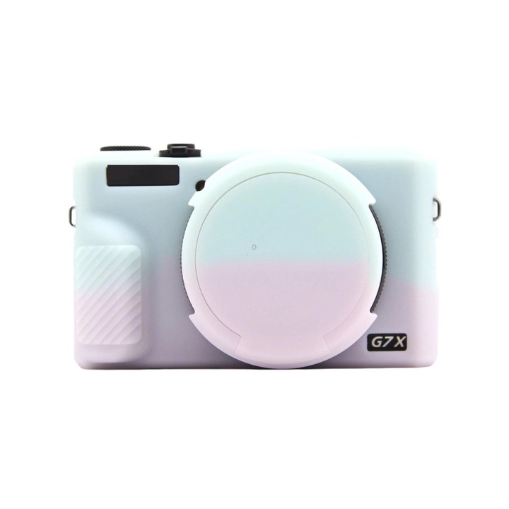 For Canon PowerShot G7 X Mark III Silicone Protective Case With Lens Cover(Pink Green)