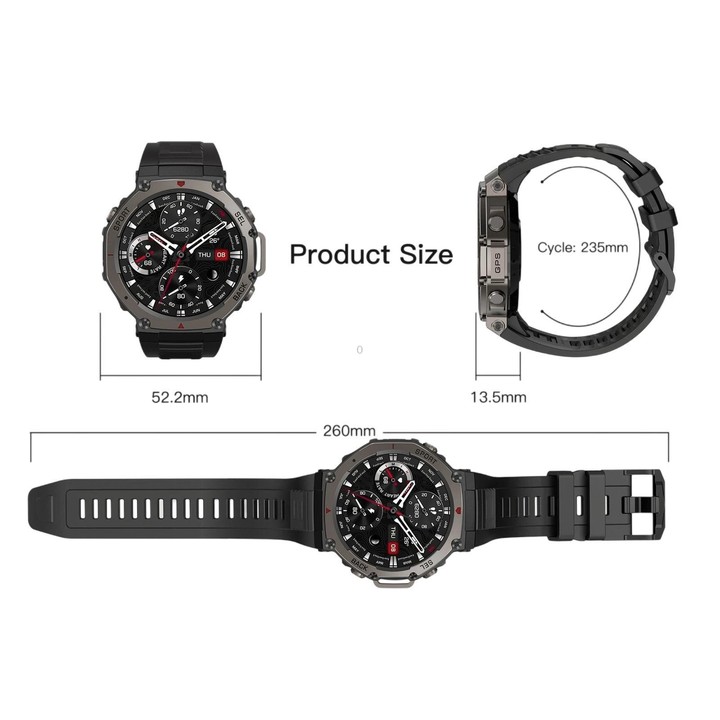 DM58 1.43 Inch AMOLED Screen GPS Smart Watch 5ATM Waterproof Sports Watch(Black Red)