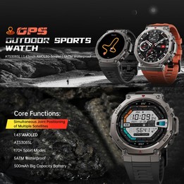 DM58 1.43 Inch AMOLED Screen GPS Smart Watch 5ATM Waterproof Sports Watch(Black Red)