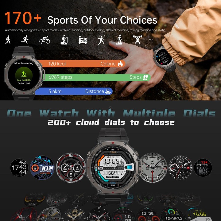 DM58 1.43 Inch AMOLED Screen GPS Smart Watch 5ATM Waterproof Sports Watch(Black Red)
