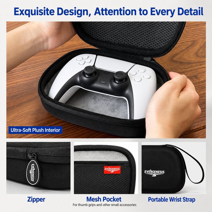 EVERGENESIS Pro 2 Universal Game Controller Storage Case Hard-Shell EVA Accessory Bag(Black)