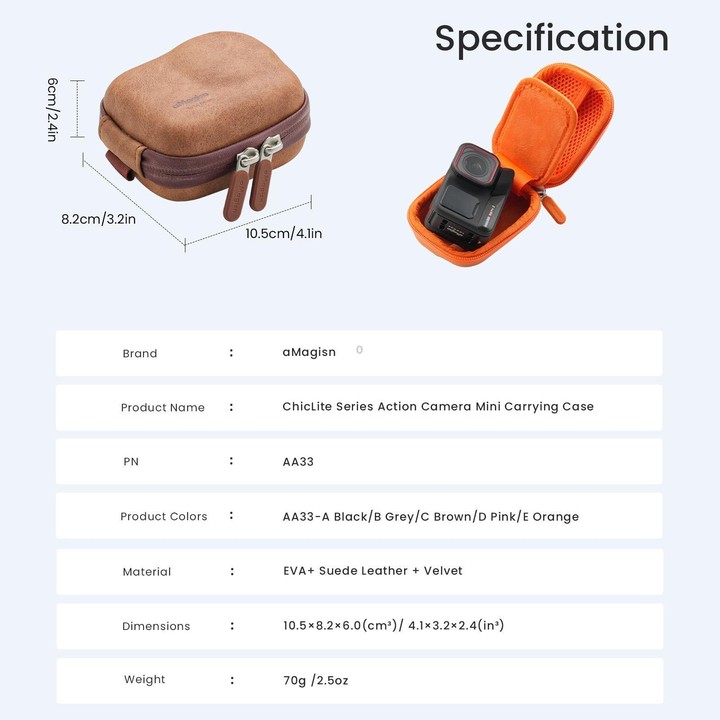AMagisn ChicLite Series Action Camera Mini Carrying Case For Insta360, DJI Osmo Action & GoPro Hero(Pink)