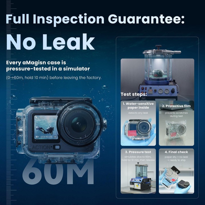 For DJI Action 6 aMagisn 60m Waterproof Case Deep Diving Housing with Dual Lock(Transparent)