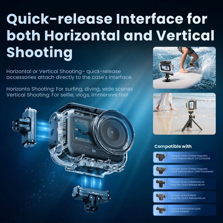 For DJI Action 6 aMagisn 60m Waterproof Case Deep Diving Housing with Dual Lock(Transparent)