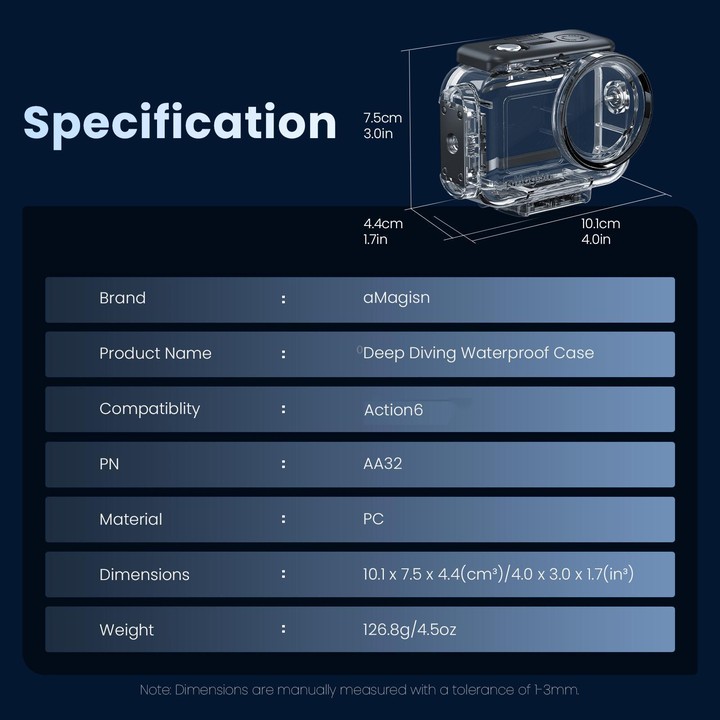 For DJI Action 6 aMagisn 60m Waterproof Case Deep Diving Housing with Dual Lock(Transparent)