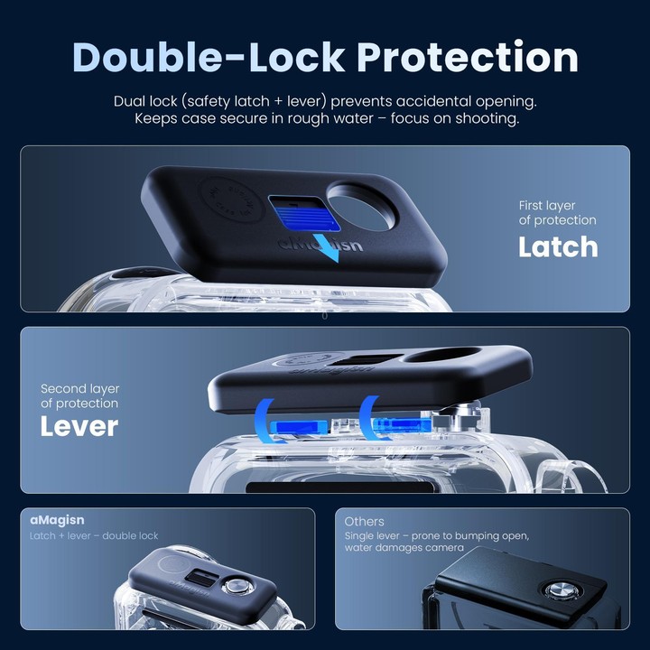 For DJI Action 6 aMagisn 60m Waterproof Case Deep Diving Housing with Dual Lock(Transparent)