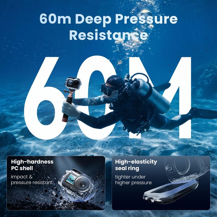 For DJI Action 6 aMagisn 60m Waterproof Case Deep Diving Housing with Dual Lock(Transparent)
