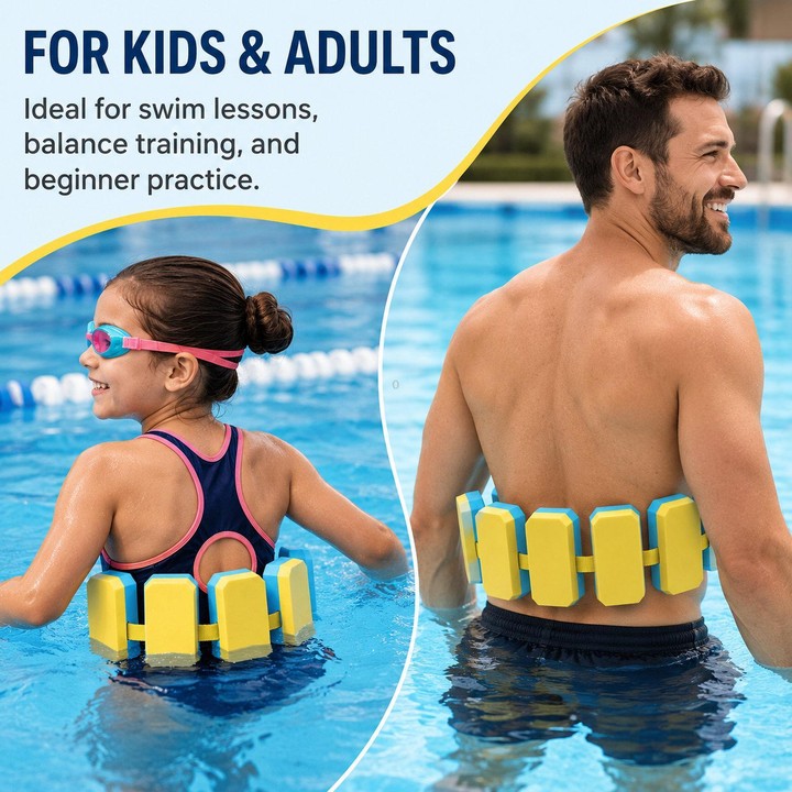Swimming Waist Belt With Back Float Board(Blue White)
