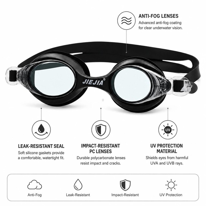 JIEJIA High-Definition Waterproof and Anti-Fog Silicone Swimming Goggles(Pink)