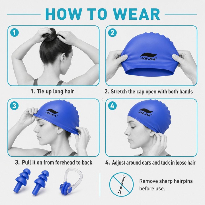 JIEJIA Swimming Silicone Ear-Protecting Swimming Cap With Earplugs And Nose Clip(Pink)