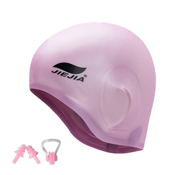 JIEJIA Swimming Silicone Ear-Protecting Swimming Cap With Earplugs And Nose Clip(Pink)