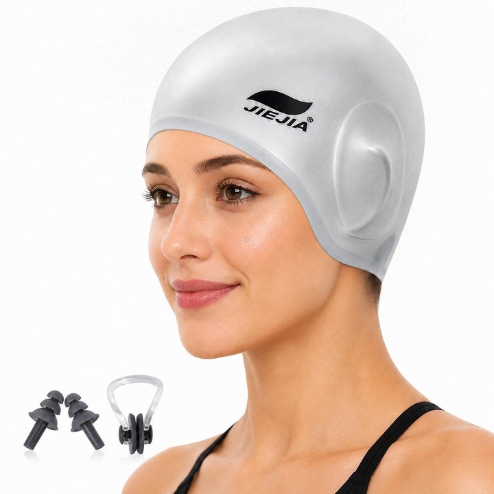 JIEJIA Swimming Silicone Ear-Protecting Swimming Cap With Earplugs And Nose Clip(Gray)