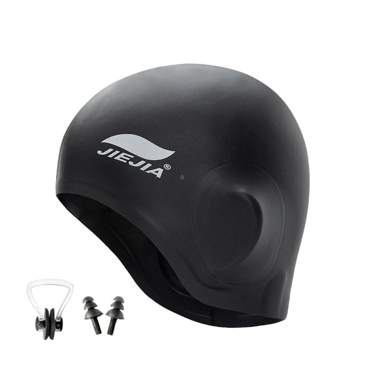 JIEJIA Swimming Silicone Ear-Protecting Swimming Cap With Earplugs And Nose Clip(Black)