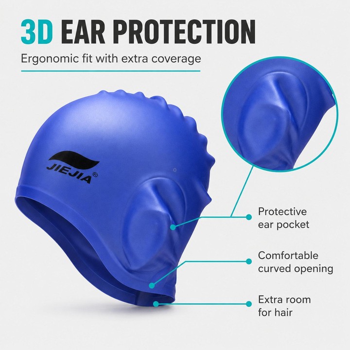 JIEJIA Swimming Silicone Ear-Protecting Swimming Cap With Earplugs And Nose Clip(Blue)