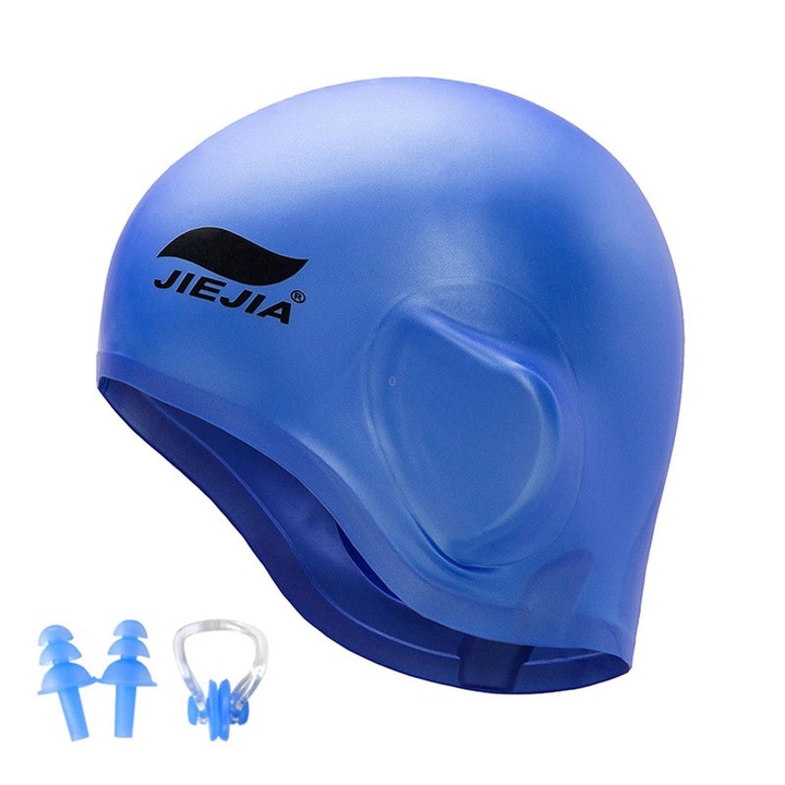 JIEJIA Swimming Silicone Ear-Protecting Swimming Cap With Earplugs And Nose Clip(Blue)