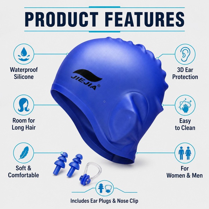 JIEJIA Swimming Silicone Ear-Protecting Swimming Cap With Earplugs And Nose Clip(Blue)