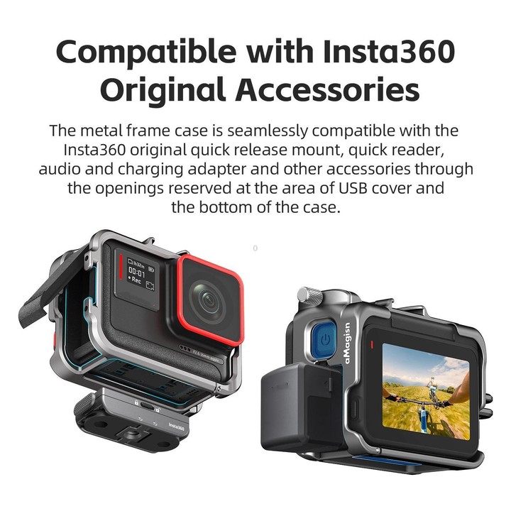 AMagisn Metal Frame Case For Insta360 Ace Pro 2 / Ace Pro / Ace Aluminum Utility Cage With Cold Shoe(Black)
