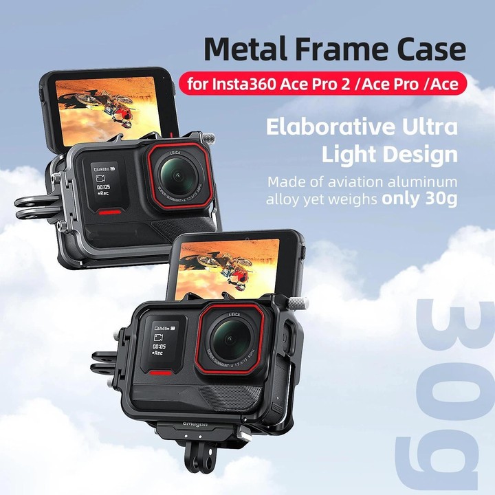 AMagisn Metal Frame Case For Insta360 Ace Pro 2 / Ace Pro / Ace Aluminum Utility Cage With Cold Shoe(Gunmetal)