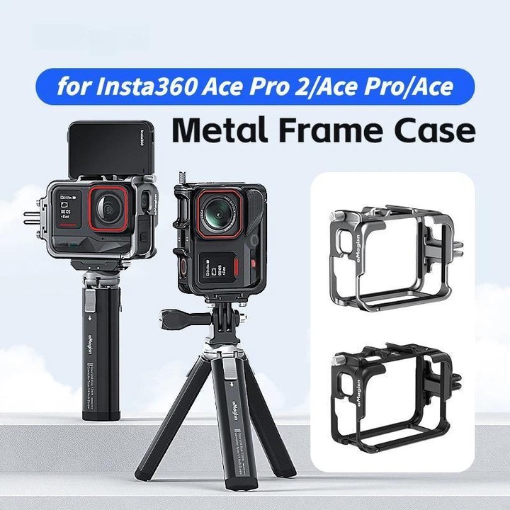 AMagisn Metal Frame Case For Insta360 Ace Pro 2 / Ace Pro / Ace Aluminum Utility Cage With Cold Shoe(Gunmetal)