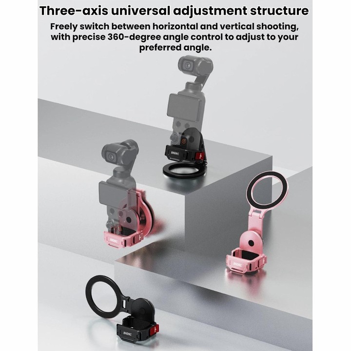 For DJI Osmo Pocket 4 / 4P / 3 BRDRC Teleprompter Magnetic Holder Cold Shoe Extender Phone Clip(Pink)