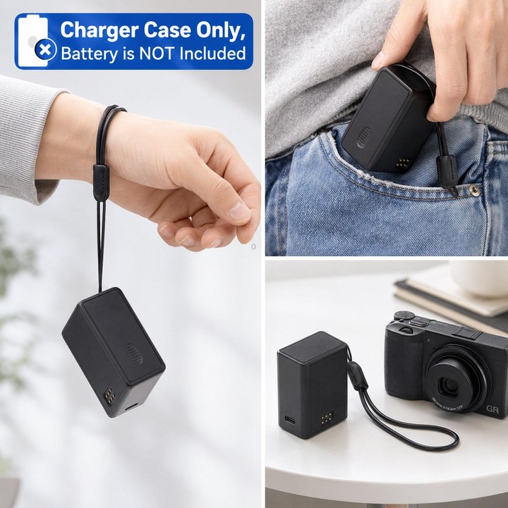 3-in-1 Battery Charger Case For Ricoh GR3 GR3X DB-110 & Olympus LI-92B(Black)
