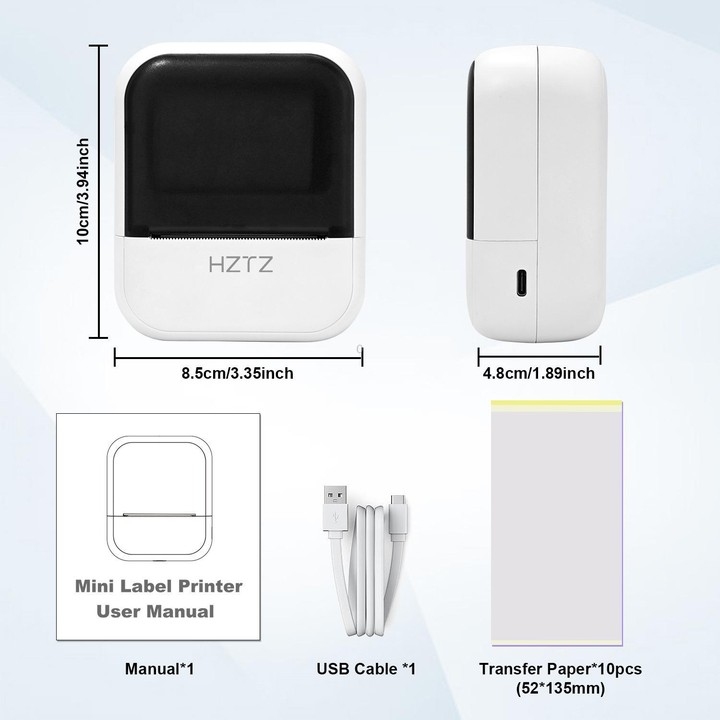 HZTZ C50 Portable Label Printer & Mini Tattoo Stencil Machine 2 Inch Inkless Thermal Label Maker(White)