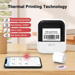 HZTZ C50 Portable Label Printer & Mini Tattoo Stencil Machine 2 Inch Inkless Thermal Label Maker(White)