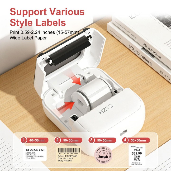 HZTZ C50 Portable Label Printer & Mini Tattoo Stencil Machine 2 Inch Inkless Thermal Label Maker(White)
