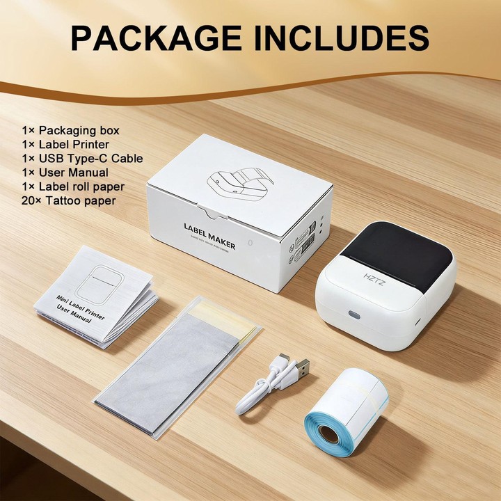 HZTZ C50 Portable Label Printer & Mini Tattoo Stencil Machine 2 Inch Inkless Thermal Label Maker(White)