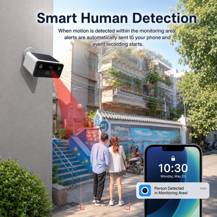P2TUYA WiFi 9000mAh Built-In Battery Solar Surveillance Camera Outdoor IP66 Rainproof HD Night Vision Monitor