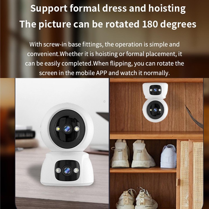 Dual Lens Security Camera Wireless WiFi Surveillance Camera With Auto Tracking & Color Night Vision & Two-Way Audio Supports One
