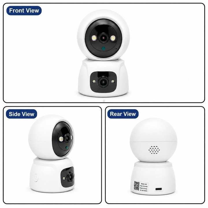 Dual Lens Security Camera Wireless WiFi Surveillance Camera With Auto Tracking & Color Night Vision & Two-Way Audio Supports One