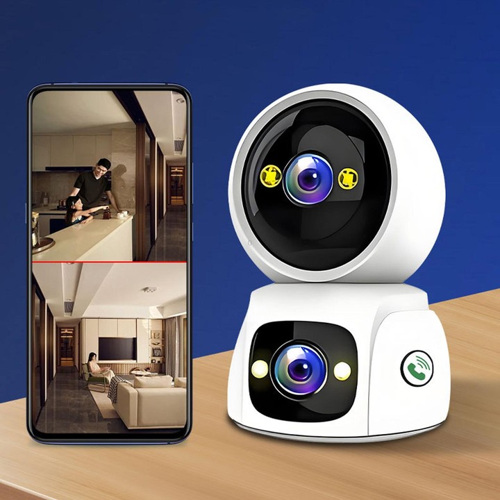 Dual Lens Security Camera Wireless WiFi Surveillance Camera With Auto Tracking & Color Night Vision & Two-Way Audio Supports One