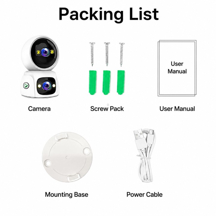 Dual Lens Security Camera Wireless WiFi Surveillance Camera With Auto Tracking & Color Night Vision & Two-Way Audio Supports One