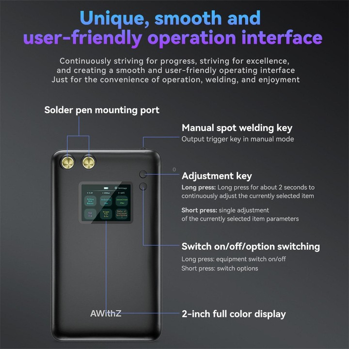 AWithZ U3 Portable Spot Welder with 2.0inch Color Screen Handheld Battery Welder 7500mAh