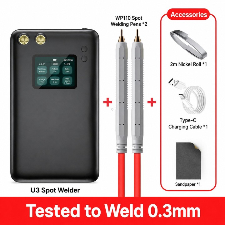 AWithZ U3 Portable Spot Welder with 2.0inch Color Screen Handheld Battery Welder 7500mAh
