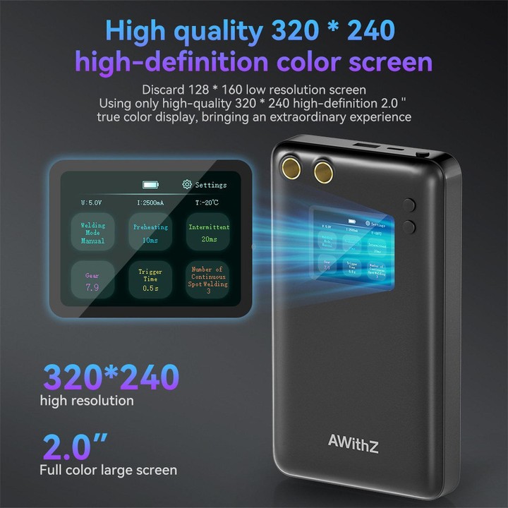 AWithZ U3 Portable Spot Welder with 2.0inch Color Screen Handheld Battery Welder 7500mAh