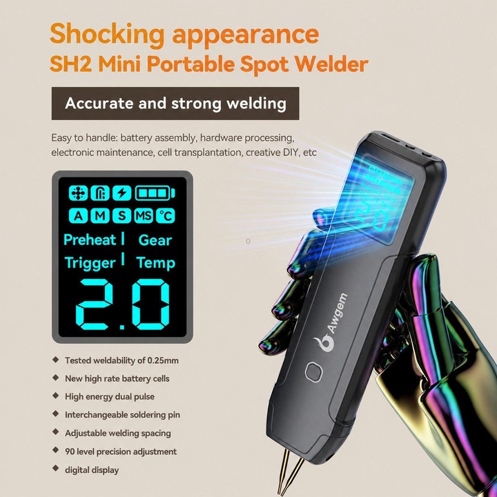 Awgem SH2 Portable Spot Welder Handheld Battery Welding Machine 90 Gears Adjustable With Spare Needles