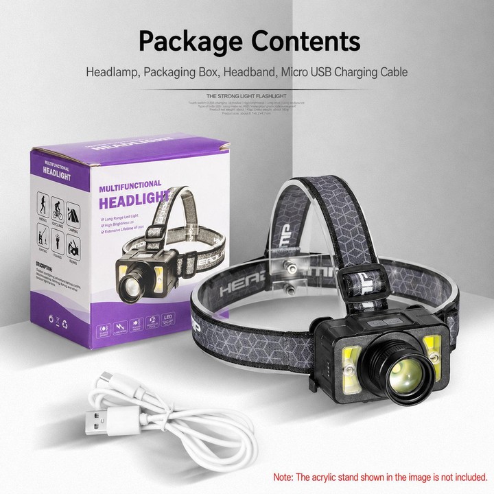 E-SMARTER LED Headlamp With Motion Sensor Zoomable Powerful Headlight USB Rechargeable Head Flashlight, Spec: Large P50 2000mAh