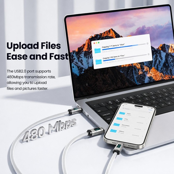 Toocki 100W USB-C / Type-C to USB-C/ Type-C Cable with LED Power Display, Length: 1m White