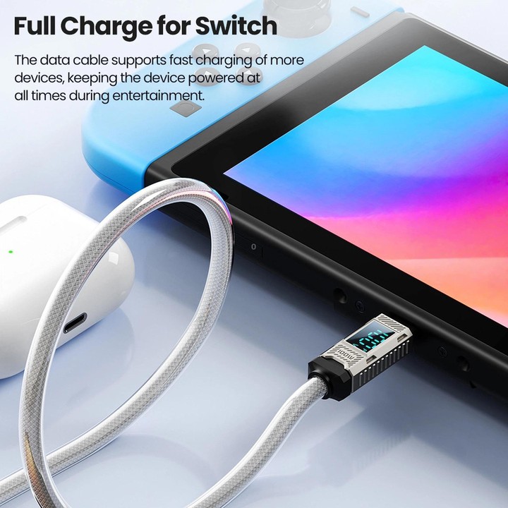 Toocki 100W USB-C / Type-C to USB-C/ Type-C Cable with LED Power Display, Length: 1m White