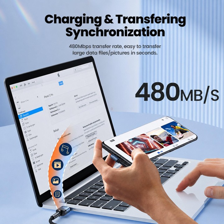Toocki 90 Degree USB-A To USB-C / Type-C 3A Cable Fast Charging Cord Nylon Braided Elbow Charger, Length: 0.5m