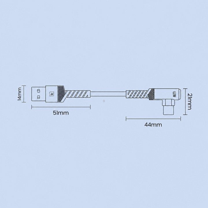 Toocki 90 Degree USB-A To USB-C / Type-C 3A Cable Fast Charging Cord Nylon Braided Elbow Charger, Length: 2m