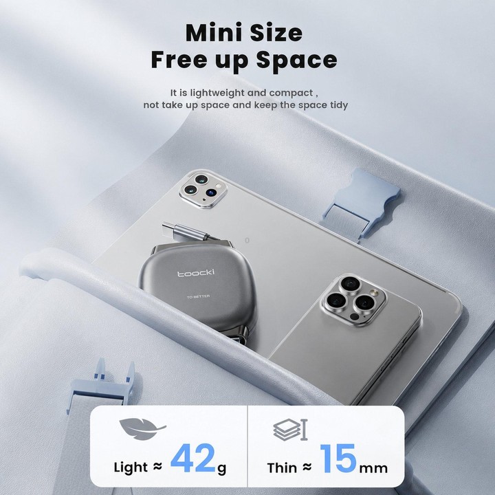 Toocki 100W USB-C/Type-C to USB-C/Type-C Retractable Cable Flat Multi-Length Charging Cord, Cable Length 1m