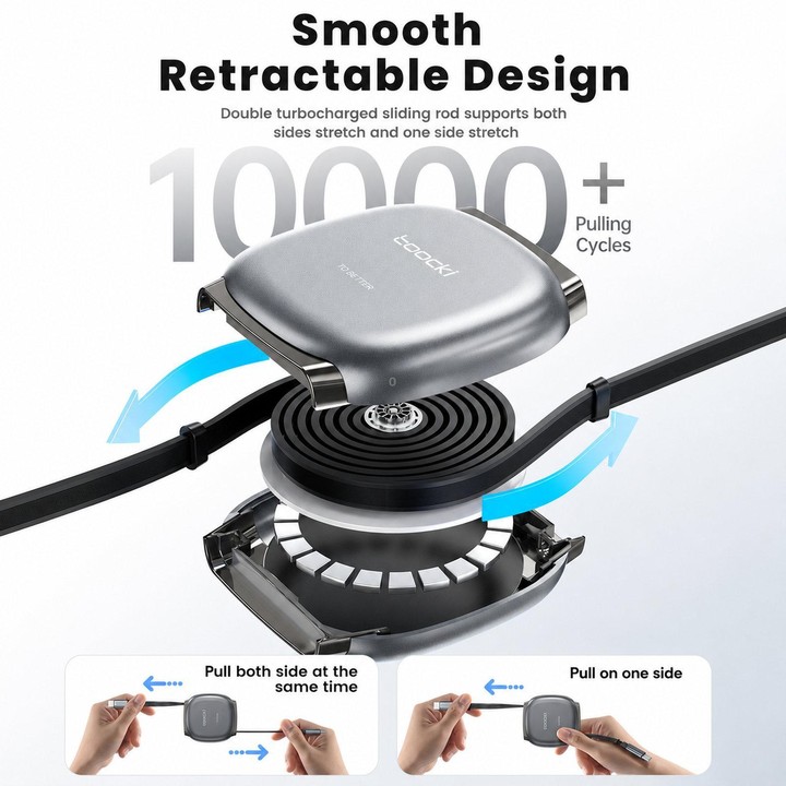 Toocki 100W USB-C/Type-C to USB-C/Type-C Retractable Cable Flat Multi-Length Charging Cord, Cable Length 1m
