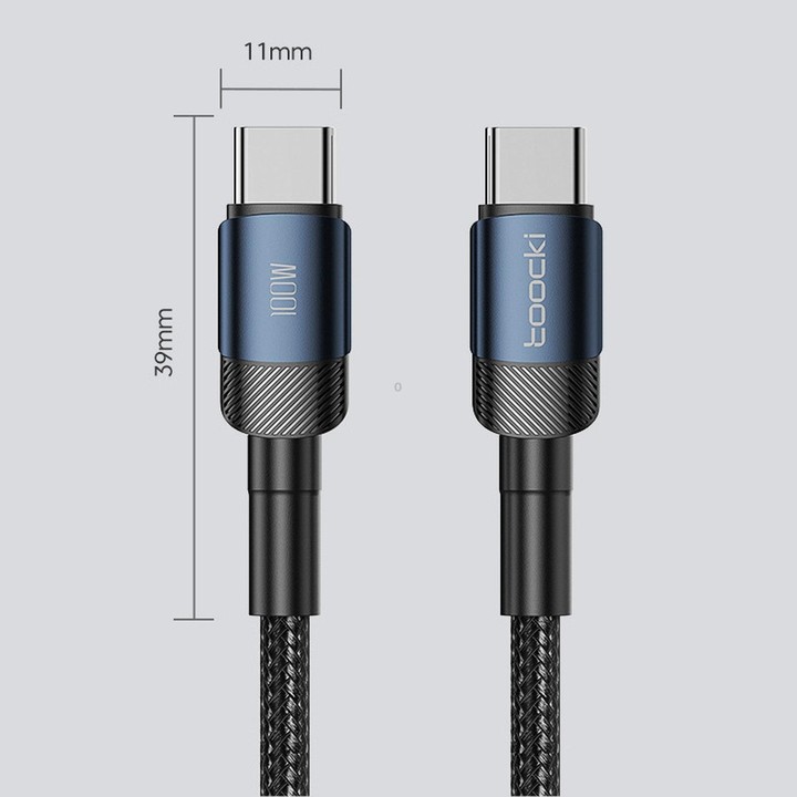 Toocki PD 100W 5A USB-C / Type-C to USB-C / Type-C Cable PP Braided with E-Marker Chip, Length: 1m(Blue)
