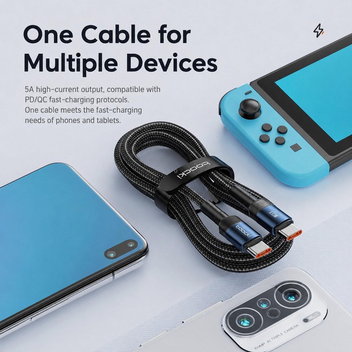 Toocki PD 100W 5A USB-C / Type-C to USB-C / Type-C Cable PP Braided with E-Marker Chip, Length: 2m(Purple)
