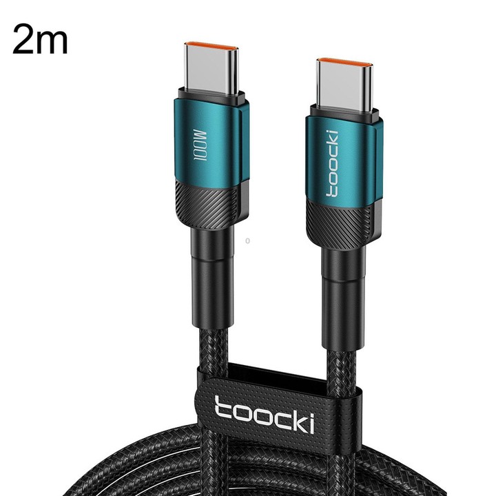 Toocki PD 100W 5A USB-C / Type-C to USB-C / Type-C Cable PP Braided with E-Marker Chip, Length: 2m(Green)